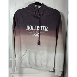 HOLLISTER Pink Purple Ombre Dip Dye Women Hoodie Sweatshirt Sz Large